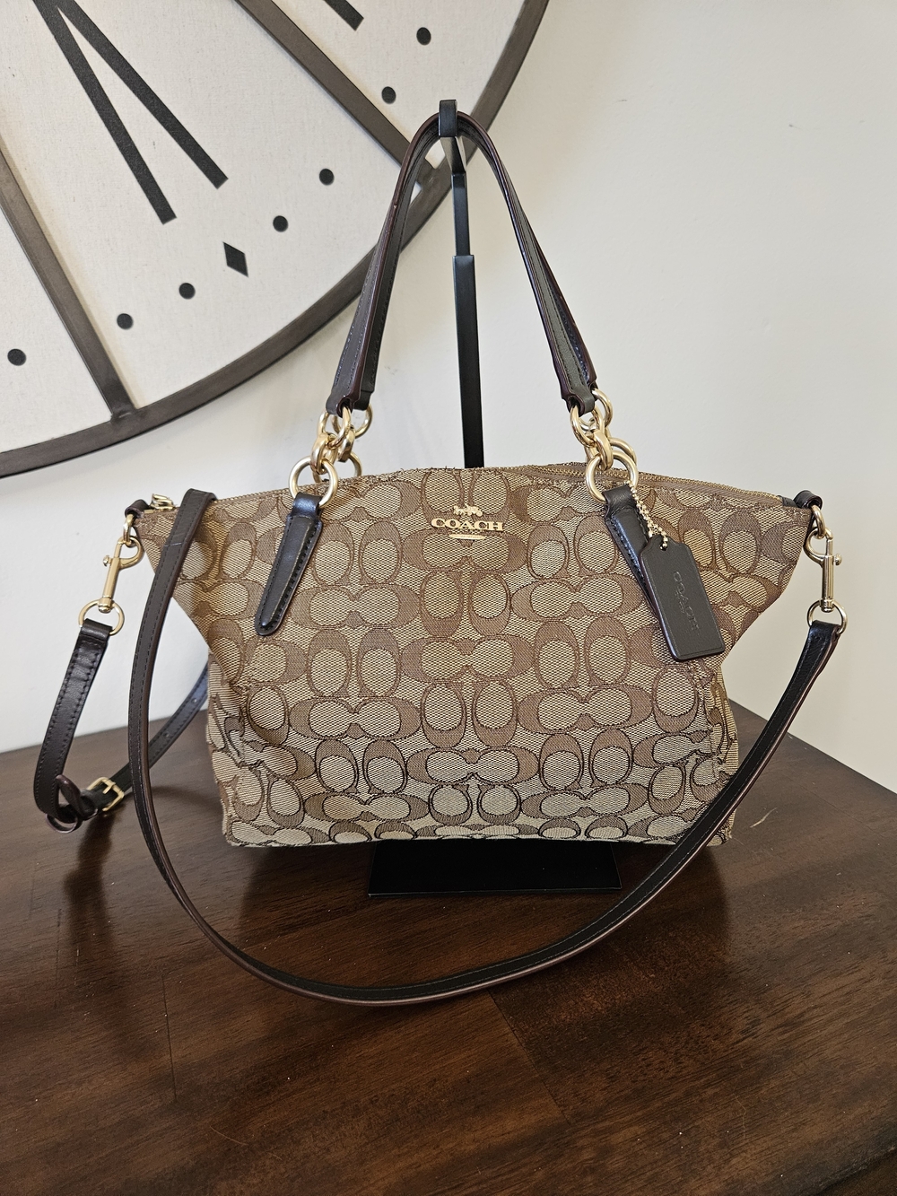 Coach Brown Signature Canvas Tote with Leather Trim
